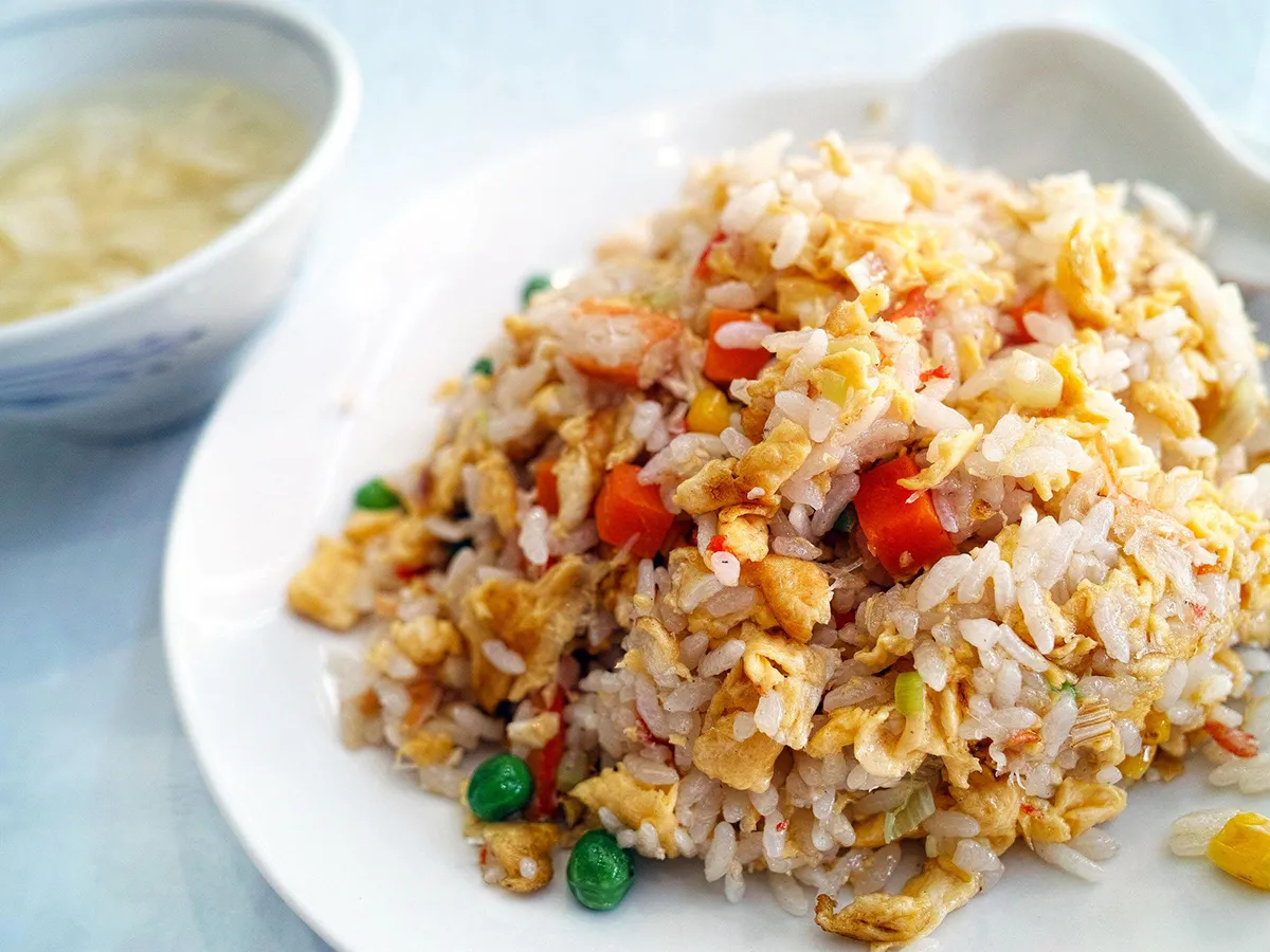 Colorful vegetable egg fried rice with fresh diced ingredients at Home Flavor, a Chinese Restaurant in Largo