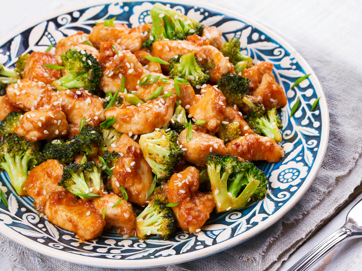 Glazed sesame chicken stir-fried with crisp broccoli florets at Home Flavor, a Chinese Restaurant in Largo